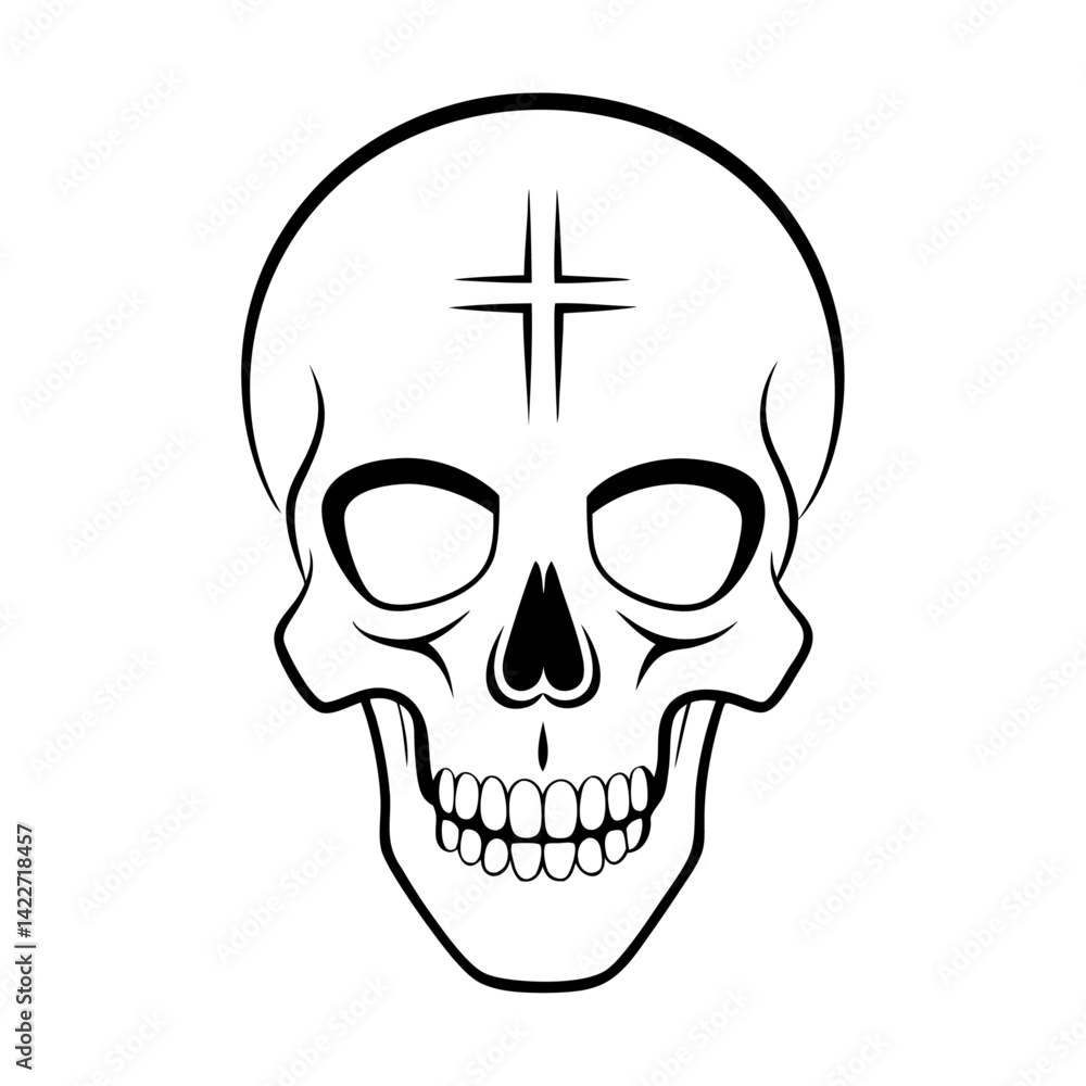 Fototapeta premium A silhouette skeleton skull with a cross icon design