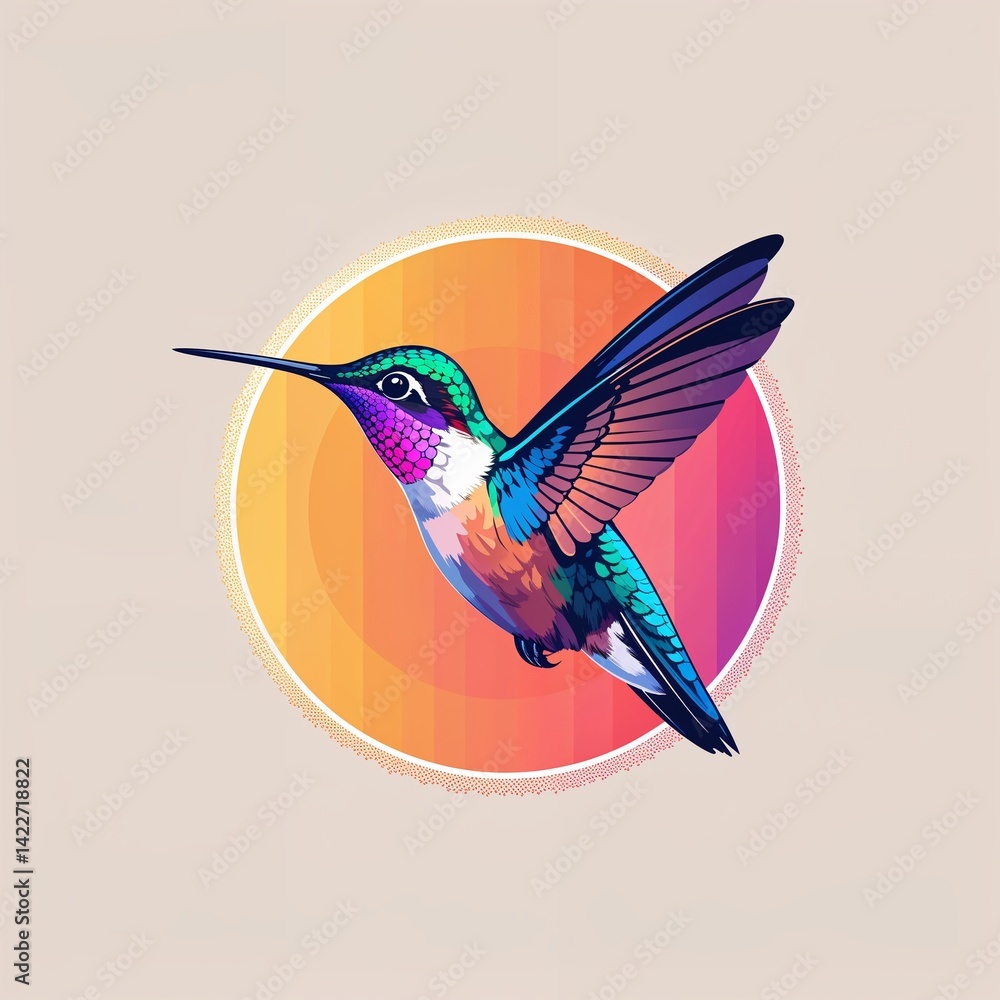 Obraz premium hummingbird on plain colorful background illustration icon logo concept 