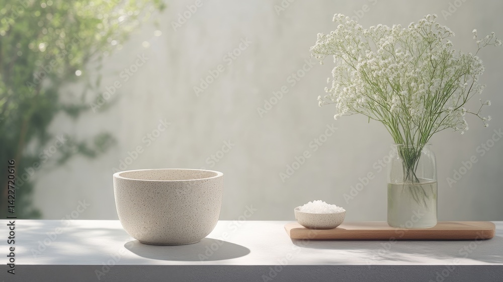 Spa-inspired wellness display with natural elements Spa-inspired wellness display with natural elements