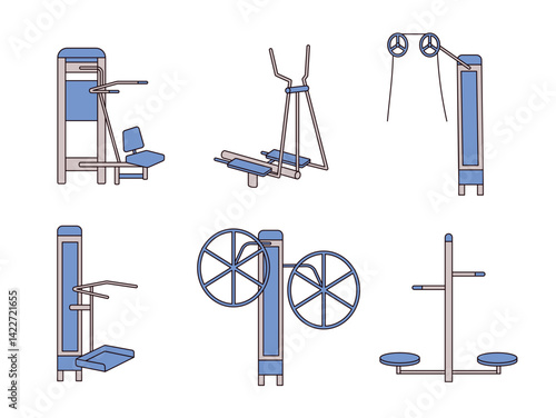 Flat vector illustration of outdoor fitness equipment in a public park for exercise and health training.

