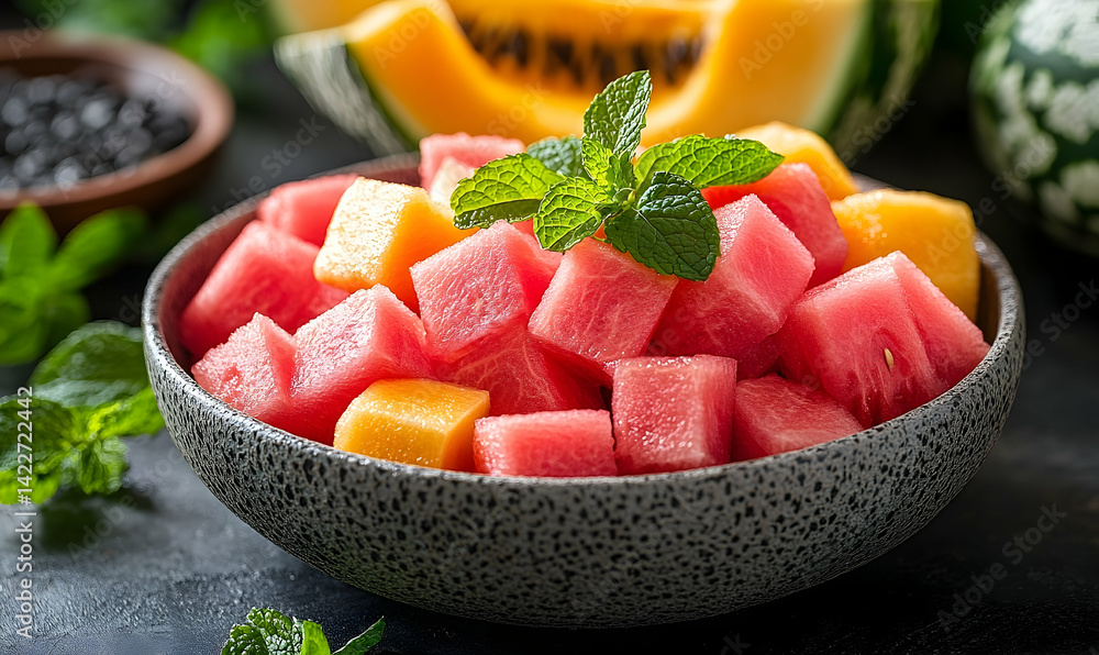 Fresh fruit salad colorful bowl image Fresh fruit salad colorful bowl image