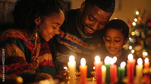 Kwanzaa family gathering with candles and storytelling