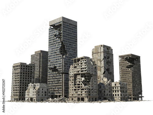 Destroyed cityscape ruin buildings png on transparent background