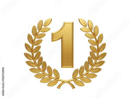 Golden number one laurel png on transparent background