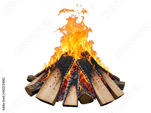 Burning wood fire image png on transparent background