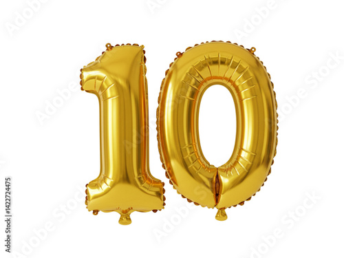 Number ten foil balloon png on transparent background