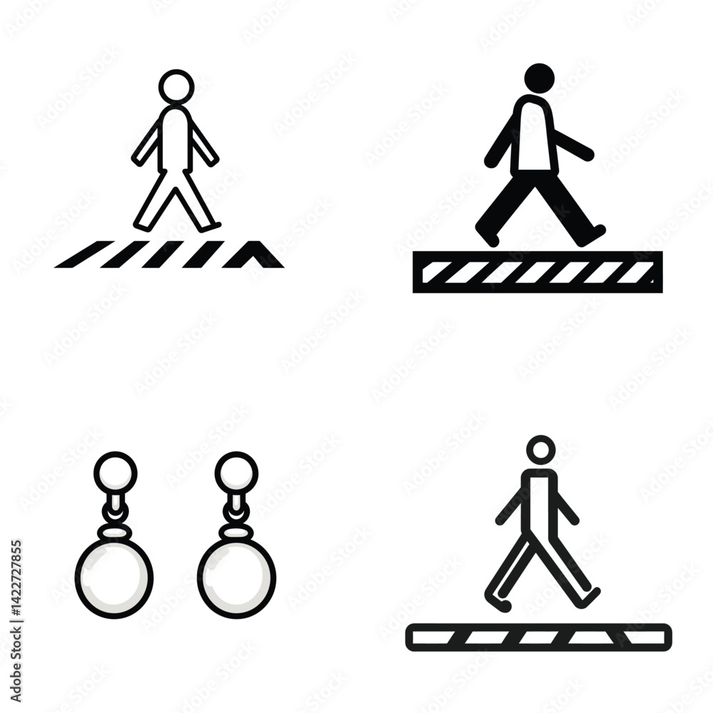 Stick Figure Icon Set Pedestrian Crossing, Vector on Transparent Background Stick Figure Icon Set Pedestrian Crossing, Vector on Transparent Background