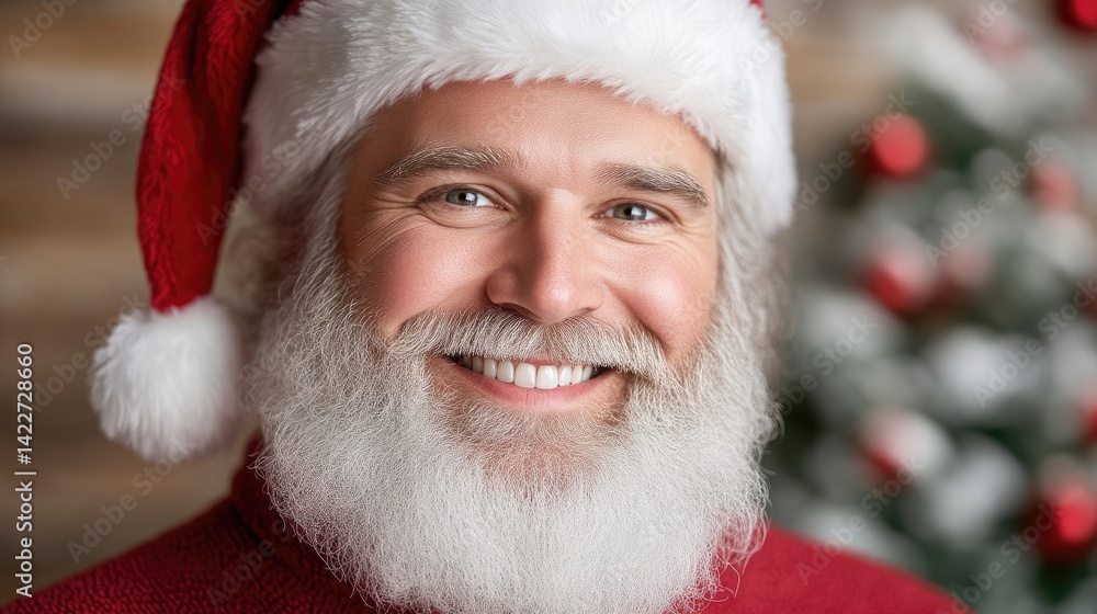 Smiling man in Santa hat, joyful expression Smiling man in Santa hat, joyful expression