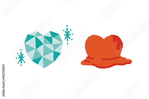 凍った心が溶ける様子を表したイラスト　ハート　手書き