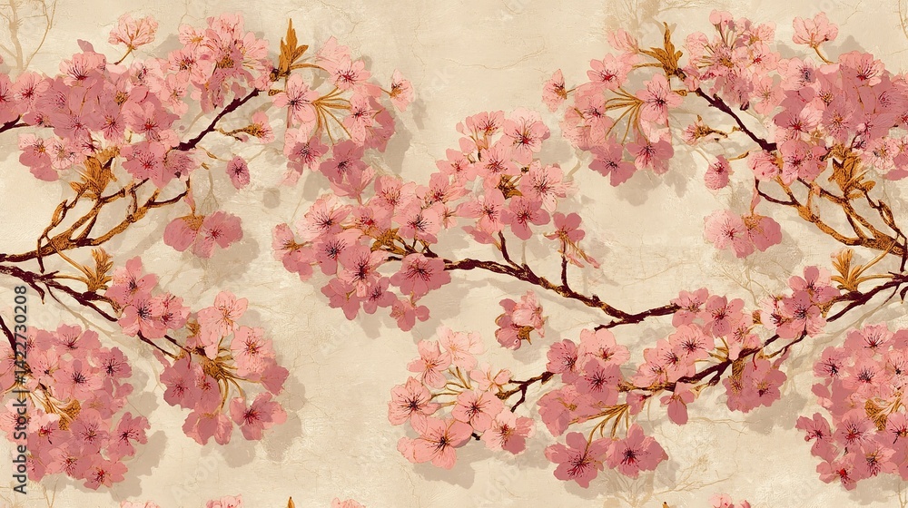 Fototapeta premium Delicate cherry blossoms adorn a pastel backdrop.