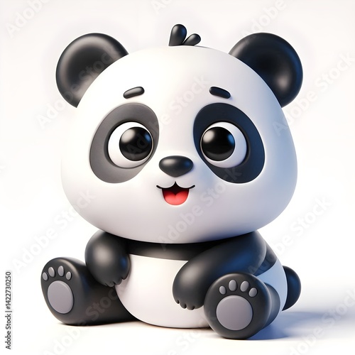 3d cute animation of a panda on white background