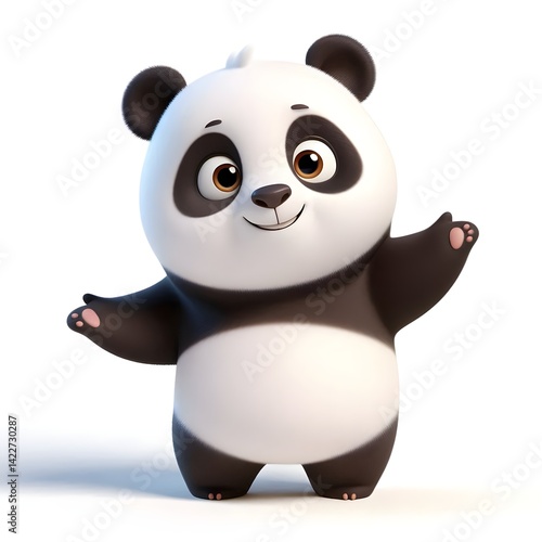 3d cute animation of a panda on white background