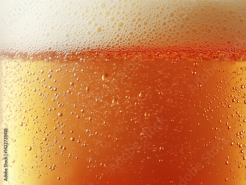 Obraz na płótnie Beer bubbles and foam layers – close-up of yellow lager texture w salonie