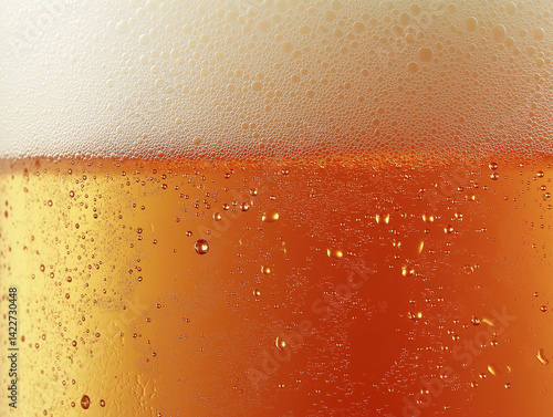 Obraz na płótnie Beer close-up with tiny fizzy bubbles and creamy foam – crisp and cold w salonie