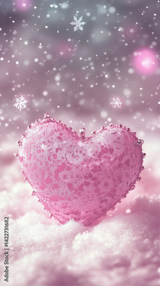 Obraz premium Frozen Pink Heart in Snow Wallpaper