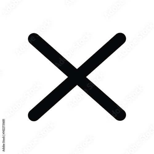 Two Intersecting Black Diagonal Lines on Transparent Background Icon, Simple Cross Mark