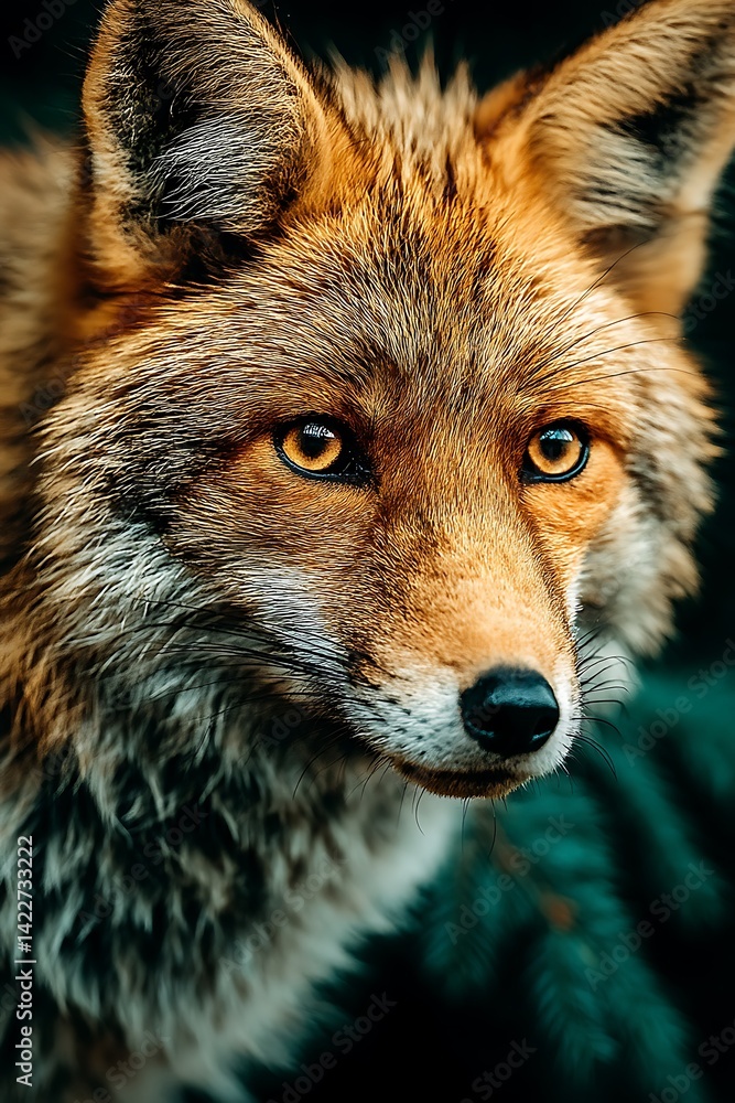 Fototapeta premium Close-up Fox Portrait in Dark Background