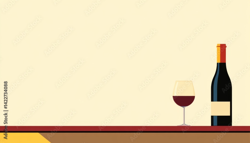 Wine bottle and glass on a table