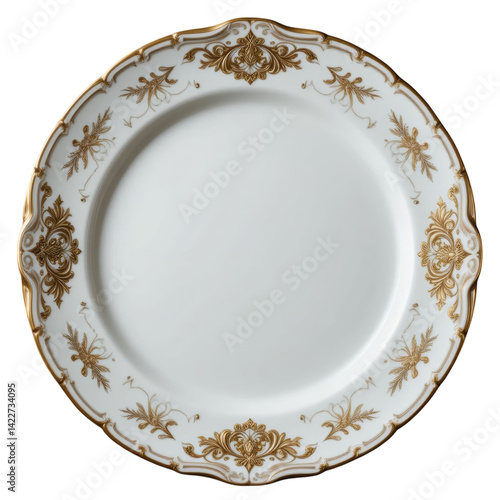 Obraz na płótnie luxurious porcelain dinner plate with intricate gold detailing and round shape, perfect for elegant dining experiences w salonie
