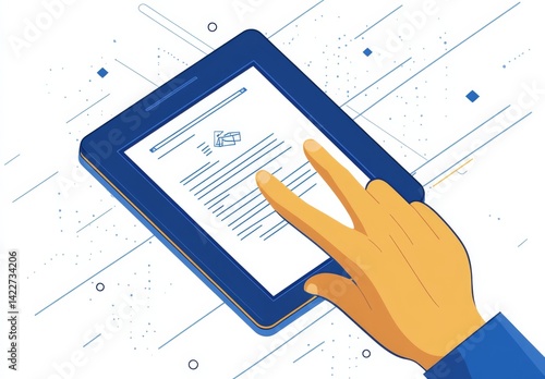  tablet screen showing document with fingers making touch gestures
