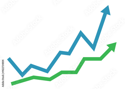 Two Arrows Graph Rising Up Forward Symbolizing Competition, Business Profit and Growth
