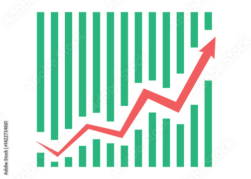 Red Arrow and Green Bars Graph Rising Up Symbolizing Business Profit and Growth