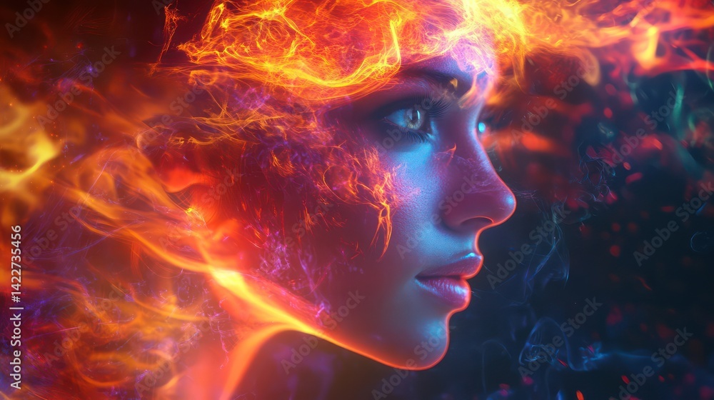 Abstract face with fire energy Abstract face with fire energy