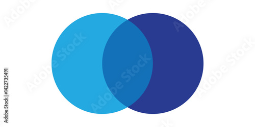 Intersecting circles. Blue and cyan. Merge concept. Colored icon. Business background. Vector illustration. Stock image.