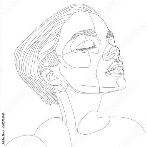 Obraz na płótnie Woman head vector lineart illustration. One Line style drawing w salonie
