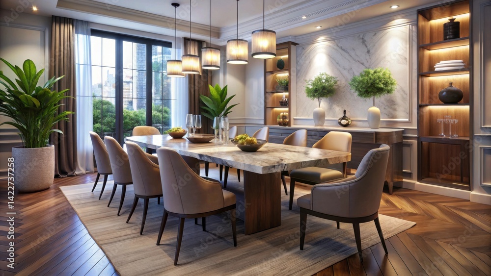 Obraz premium Elegant Dining Room Design with Refined Marble and Sophisticated Touches
