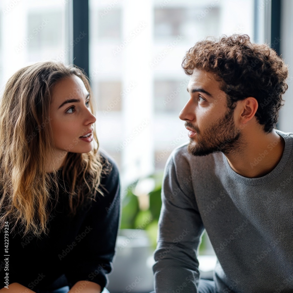 young man and woman talking having conversation