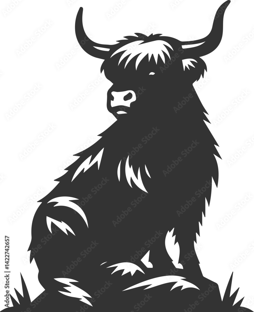 Fototapeta premium Cattle highland silhouette vector