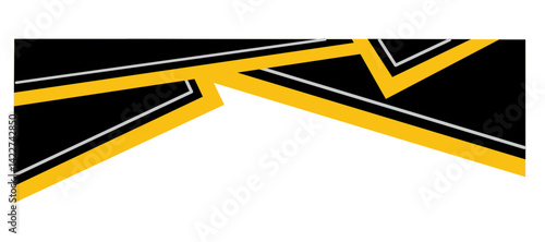 Black Geometric Shapes With White and Yellow Lines. Decorative Element of Header and Corner Border Frame.