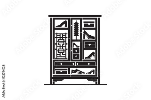 Simple china shoe cabinet silhouette vector on white background.