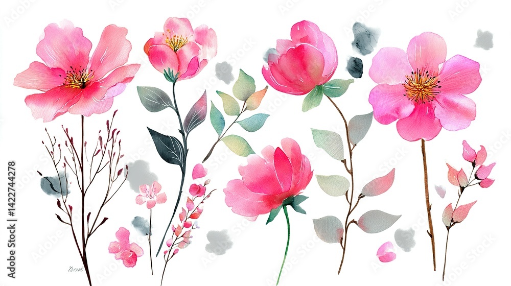 custom made wallpaper toronto digitalDelicate watercolor floral arrangement.