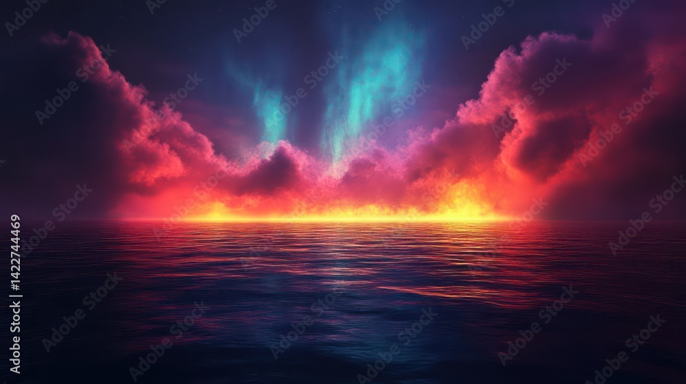 Naklejka premium Aurora borealis night sky over calm water