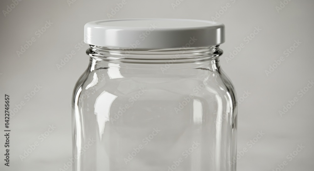 Empty Glass Jar With White Lid On White Background Empty Glass Jar With White Lid On White Background