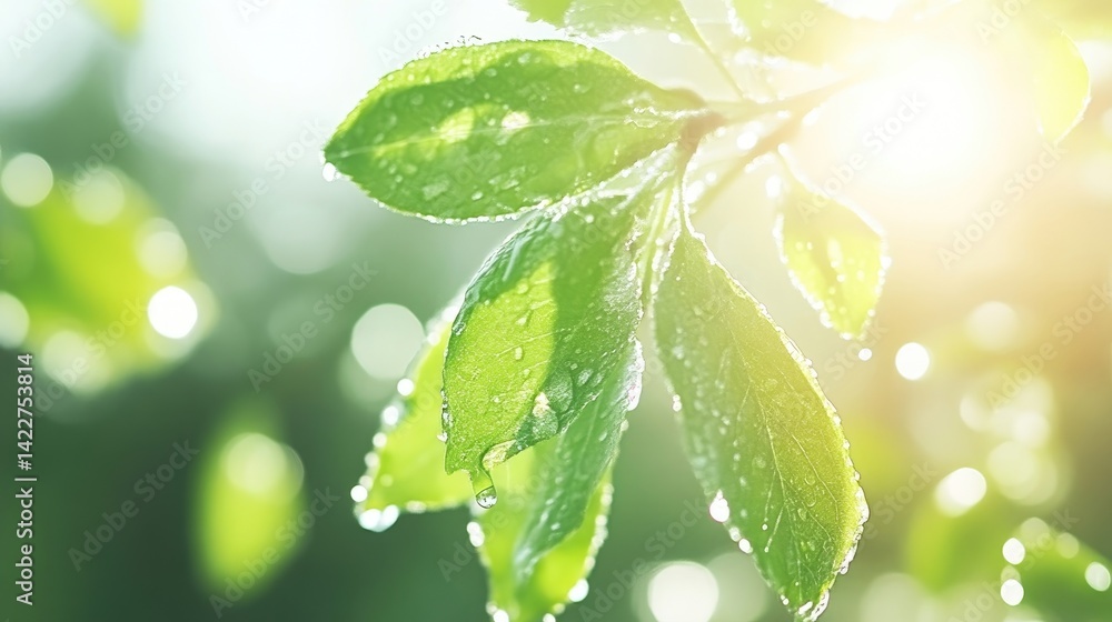 Dew-kissed leaves bathed in sunlight Dew-kissed leaves bathed in sunlight