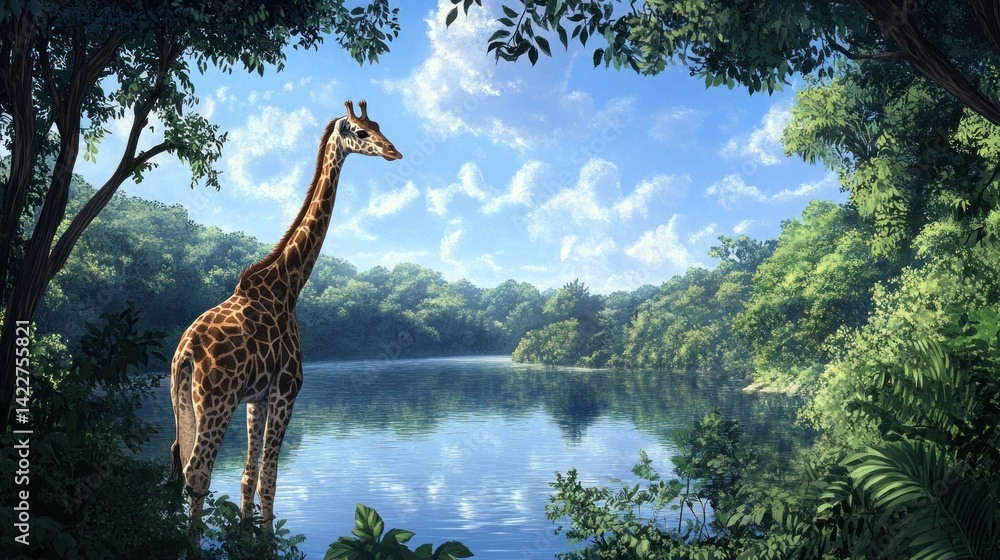 Obraz premium A black bear climbing a tree, with dense green leaves all around