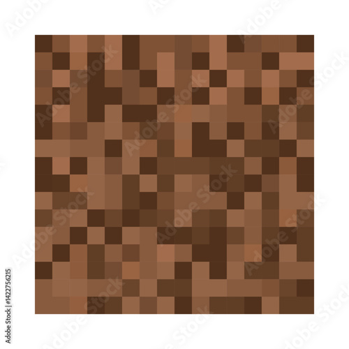 Pixel art dirt block isolated on white. Ground texture game cube vector craft template