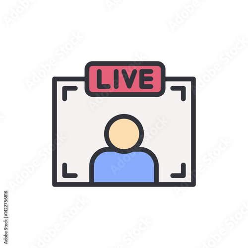 Live broadcast colored icons, minimalist vector illustration ,simple transparent graphic element .Isolated on white background
