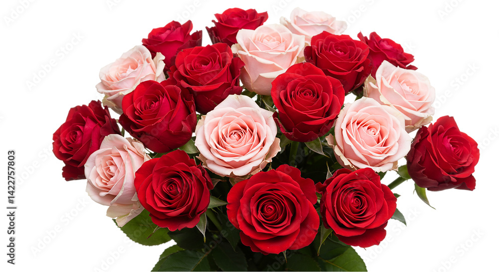 A vibrant bouquet featuring a mix of red and light pink roses arranged closely together on black background A vibrant bouquet featuring a mix of red and light pink roses arranged closely together on black background