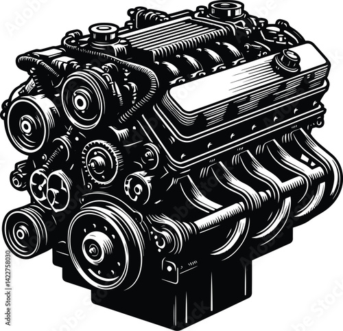 Car engine vector silhouette illustration isolated on a white background
