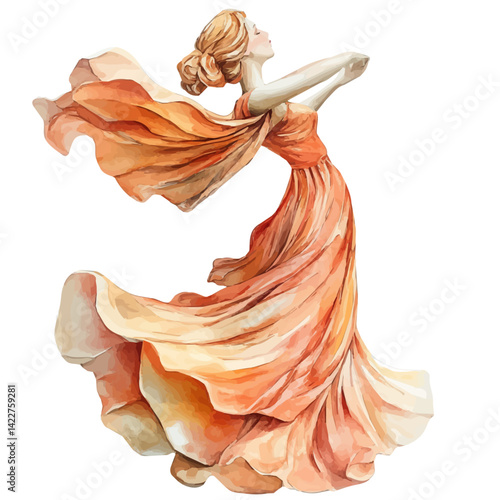 Delicate Porcelain Figurine, watercolor vector, isolated on a white background.