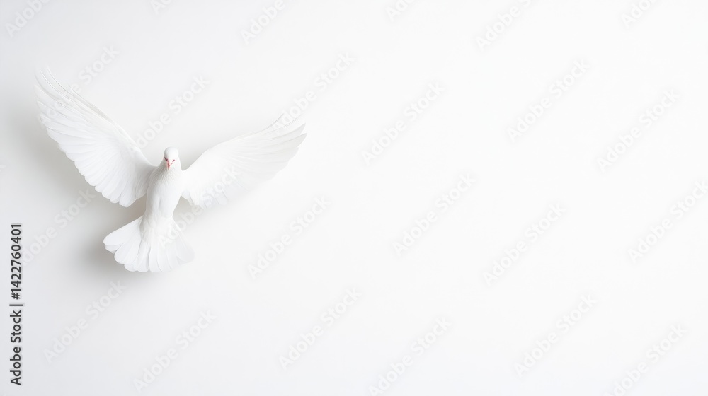 Fototapeta premium White dove in flight against a plain white background