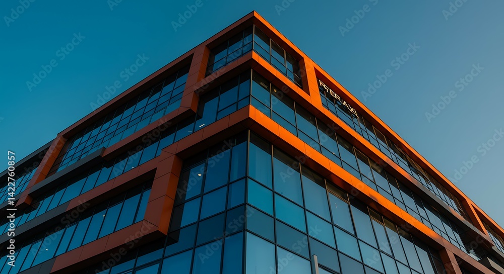 Obraz premium Modern Architectural Facade: Burnt Orange Geometric Glass Building