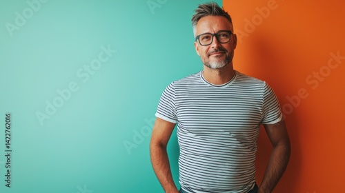 Male brand strategist in a striped shirt and cropped pants.