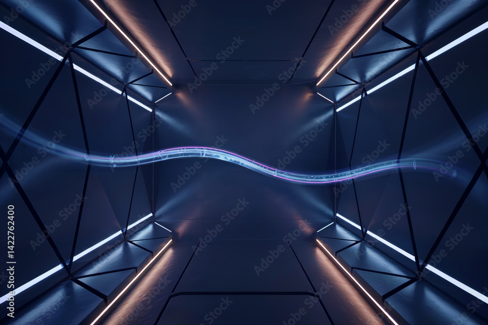 Fototapeta premium Futuristic corridor with glowing line, representing technology innovation and modern architecture