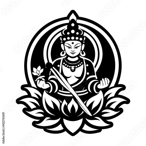 A glyph style icon of manjushri tattoo