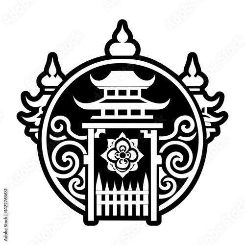 A solid style icon of monastery gate tattoo